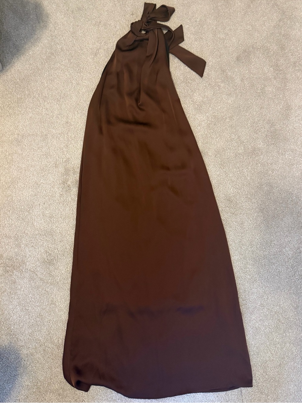 Brown Halter Maxi Dress with Neck Tie